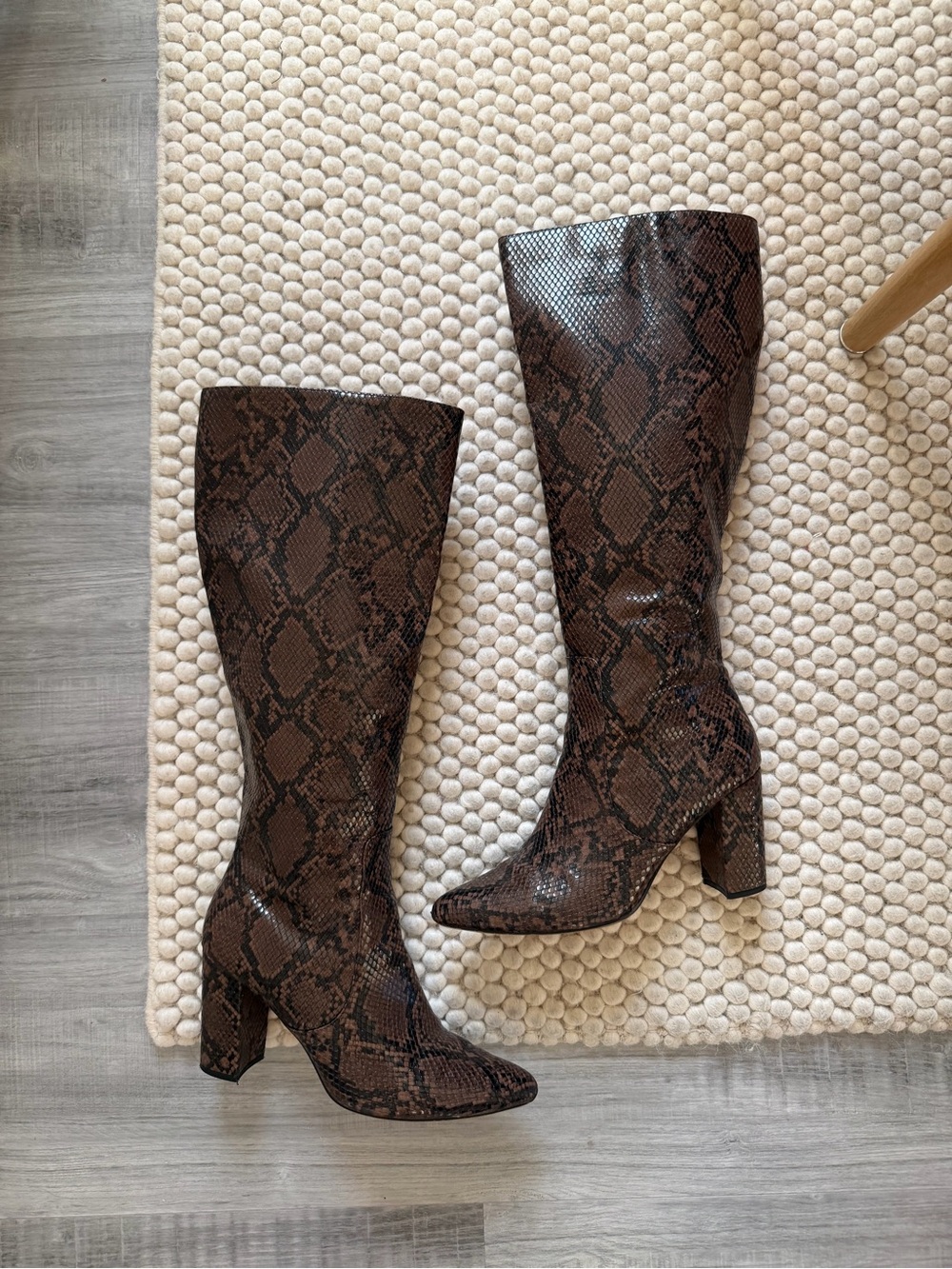 Women's Brown Snake-Print Knee Boots